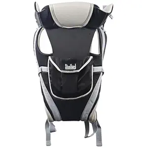 Steelbird Premium Kids 4-in-1 Adjustable Baby Carrier Cum Kangaroo Bag with Lumbar Support-Lightweight and Breathable-Back-Front Carrier for Baby with Safety Belt-Max Weight Up to 15 Kg (Grey Black)