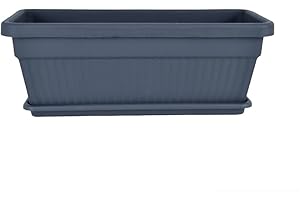 Tamersgifts Heavy Duty Windowsill Trough Window Box Plastic Plant Pots with Matching Saucer (Gunmetal Grey, L 60cm x W 25cm x H 23cm)