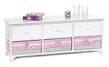 Landhaus Kommode Schrank weiß Sideboard mit 3 Schubladen 3 Körbe Rosa Bezug NEU - 2
