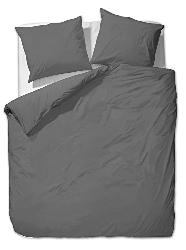 2 tlg. etérea Mako Satin Uni Einfarbig Bettwäsche - Ganzjahres & 4-Jahreszeiten Bettwäsche-Set - 135x200 + 80x80 cm - Anthrazit