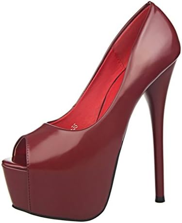 HooH Women's Simple Candy Color Platform Peep Toe Stiletto Sandals-Wine red-39
