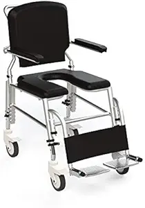 ARCATRON MOBILITY Reinventing Assisted Living Frido Prime SAS100 Assistant Propelled Shower Commode Wheelchair with Height Adjustability and Swivel Armrest (Black)