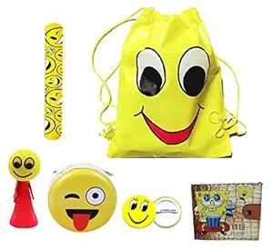 Birthday Popper Smiley Combo Pack (10 No.s) Emoji Smiley Theme Goodies with Smiley Sack Bag for Boys and Girls as Birthday Return Gift to Kids All Age Group