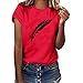 Produktbild Proumy Neu Sommer Damen Shirt Einfach Blätter Drucken Kurze Ärmel Tees Einfarbig Lose Übergröße Rundhals T Stück Tops (XXXL, Red)