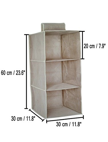 Hängeaufbewahrung Hängender Stoffschrank Mit 3 Fächer und Schleifenverschluss für Jede Garderobe H60X30X30 CM Grau-Braun Material-Polyeste - 4