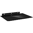 Hotop Single Floating Component Rack Floating Wall Mount Shelf Glass Single Wall Shelf Black DVD DVR Shelf for Cable Box, Game Machine, DVD Player, Media Equipment, Karaoke Tempered Glass (1 Piece)