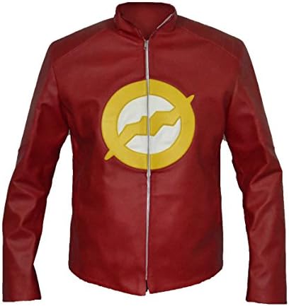 BSKULL Flash Logo New Superhero Cosplay Costume Red Sheep Leather Jacket (5XL) RED