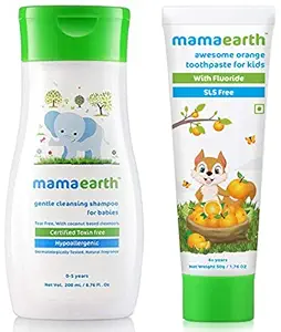 Mamaearth Gentle Cleansing Baby Shampoo : New Borns, Babies And Kids (0-5 Years).200Ml And Mamaearth Natural Toothpaste, Orange Flavour, Sls Free, With 750 Ppm Fluoride, 4+ Years, Plant Based