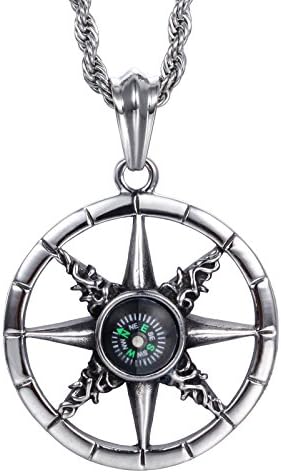 Yowell Titanium Steel Necklace for Men Masculine Compass Pendant Necklace Chain Punk Men Jewelry