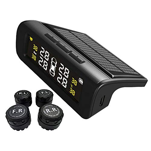 Preisvergleich Produktbild Libertroy Solarbetriebene drahtlose Mini-Smart-Auto-TPMS-Reifendruckkontr... Sonnensystem LCD-Digitalanzeige Alarmanlage - Schwarz