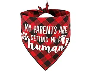 JPB My Parents are Getting me a Human Dog Pregnancy Announcement Bandana,Buffalo Plaid Pet Gender Reveral Pet Scarf