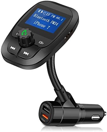 [Upgraded Version] Adorishe Bluetooth FM Transmitter, Wireless In-Car Radio Adapter, QC 3.0 &amp; 2.4A Dual USB Car Charger, MP3 Player Modulator with 1.44 Inch Display, AUX Input/output, TF Card Slot, Hands Free Calling