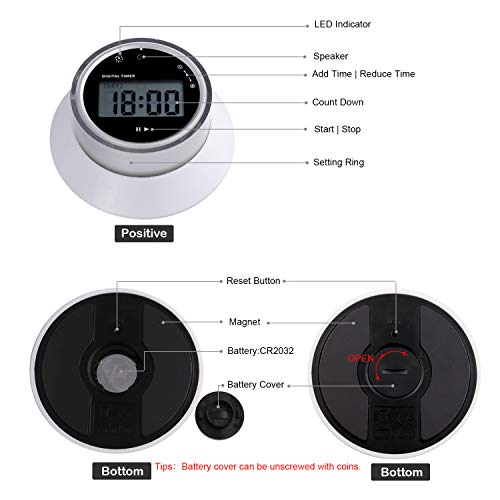 KWOKWEI Digitaler Küchentimer, Kurzzeitmesser Küche/Eieruhr mit LCD-Bildschirm, Elektronischer Timer/Magnetisch Timer mit Alarm & Countdown Funktion für Kochen, Backen, Studieren, Sport, Spielen - 4