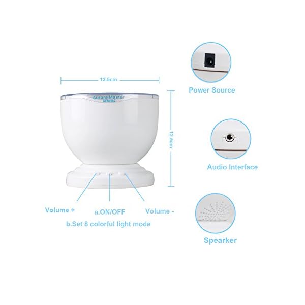 Semlos Romantic 8 Modes Color Changing Mood Light Ocean Wave Projector Light with Built-in Mini Speaker for Bedroom Bathroom Children Room - Image 3