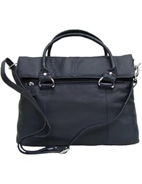 Dolphin Damen Leder Shopper dunkelblau, Leder Business Tasche, 4 Fächer, ca. 39x29x8 cm