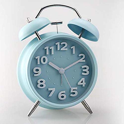 HAO MALL Clásico Reloj Despertador de Doble Campana, Reloj Despertador Analogico Silencioso, 4 Pulgadas Dial Grande, Volumen Superalta, sin Hacer Tictac (Blue)
