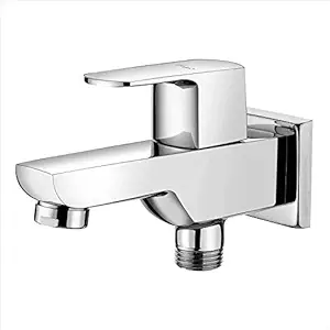 GANGA Kubix Prime Two in One Bib Cock with Foam Flow & Wall Flange (Brass Chrome Finish)