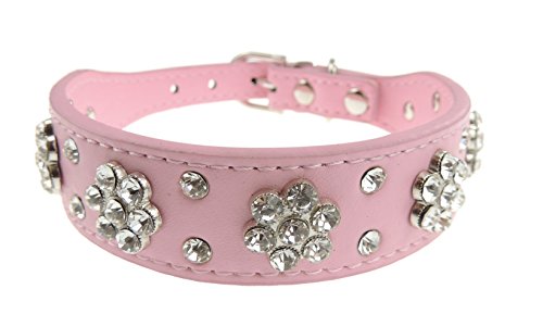 Sparkly Diamante Daisy Flower Leather Look Cat Dog Princess Collar