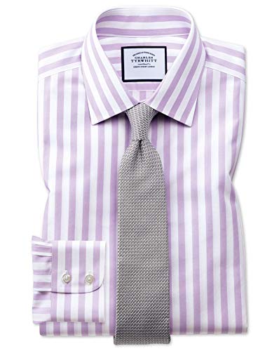 Slim Fit Non-Iron Purple Wide Bengal Stripe Cotton Formal Shirt Single Cuff by Charles Tyrwhitt