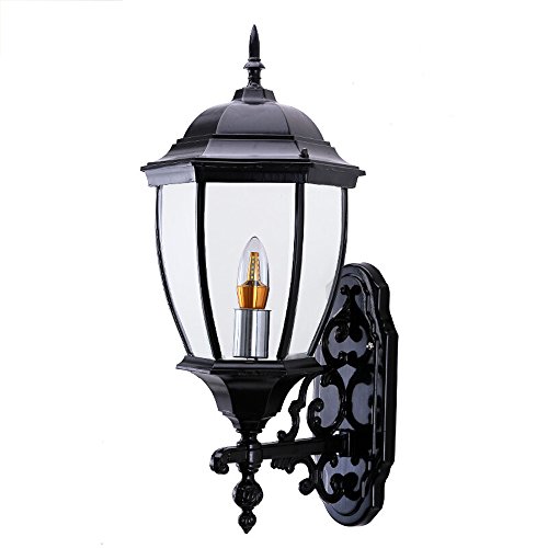 Preisvergleich Produktbild Amerikanische Aluminiumlegierungs-Garten-Lichter wasserdichte äußere Wand-Lampe Retro Kristall-Balkon-Gang-Lichter Qualitäts-Grill-Glas-Schatten-hohe Helligkeit E14 Licht-Quelle Höhe: 45CM 110-240 Volt Wechselstrom-Spannung ( Color : Black )