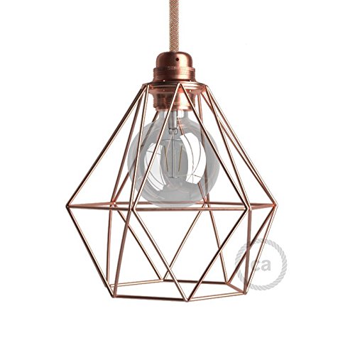 Lampenschirmkäfig Diamant Metall Kupfer beschichtet, Anschluss E27
