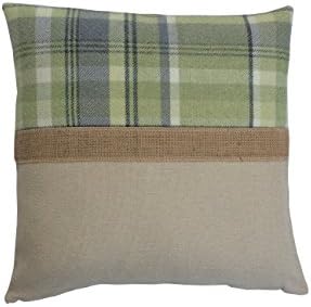 Skye Sage Green Designer Hessian trim Cushion Faux Wool made in Britain (16"x16")