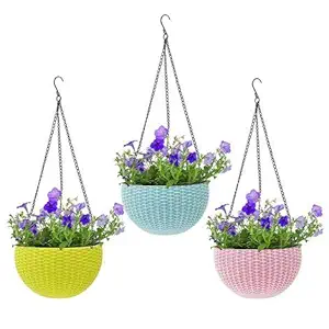 Boriva Hanging Planter Flower Pot Basket Plant Container Set Bowl Shape Plastic Flower Hanging Planter/Beautiful Round Gamla Pot [Multi Color - Pack of 5 ]