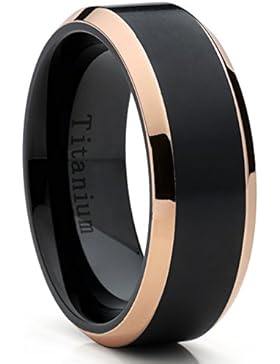 Ultimate Metals Co.® Herren Rose ton und Schwarz Titan Ehering mit abgeschrägten Kanten, Bequemlichkeit Passen