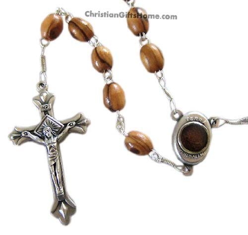Olive Wood Rosary with Holy Land Soil - Hand Made in Bethlehem - Christian Crucifix by ChristianGiftsHome