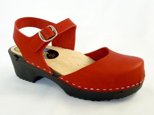 Swedish Clogs : Soft Sole Mary Jane Style Clog in Red Leather UK 3.5 EUR 36