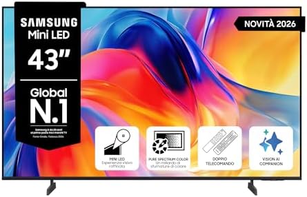 Samsung Smart TV 43" UE43M72HAUXZT Mini LED 4K , HDR 10+, Motion Xcelerator 144Hz, Dynamic Sound Pack, Gaming Hub, Pure Spectrum Color, Knox Security, Voice Control with AI(VAC), Vision AI, 2026