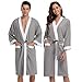 Produktbild Aibrou Damen Klassische Herbst/Winter Bademantel Waffelpique Morgenmantel V Kragen Waffel Typ Saunamantel Frottee Leicht Grau XL