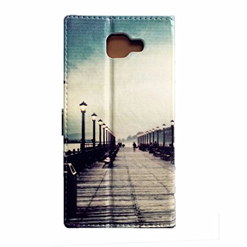 MUTOUREN Samsung Galaxy A5 (2016) Brieftasche Flip Case Cover – PU Leder Bookstyle Klapphülle Wallet Case für Samsung Galaxy A5 (2016) Portemonnaie Hülle Schutz Ultra Dünn Handy Tasche Geldboerse Schutzhülle – Lampen-Brücke und Straße + Metall Stylus Pen - 3