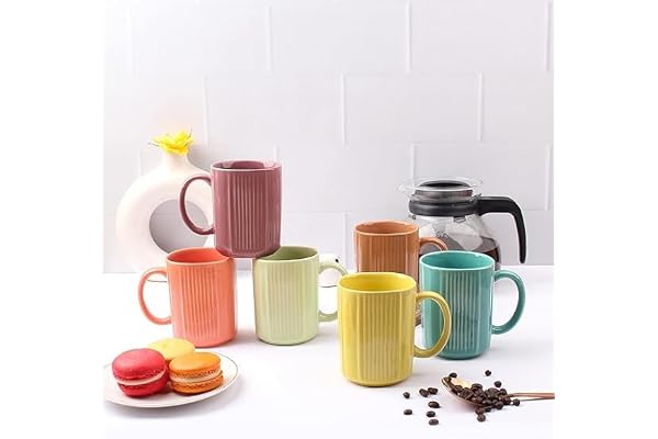 Anwaliya Ceramic Coffee Mug Set of 6 (350ml) Handcrafted Design Tea Cups Stackable, Chip Resistant, Large Serving Green Tea Cups, Arial (Color May Vary)