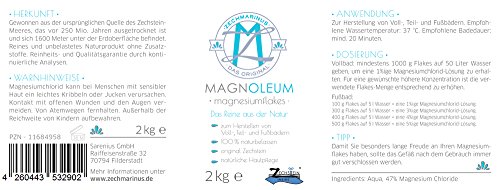 Magnesium Flakes Zechstein MAGNOLEUM 2kg als Magnesium Fussbad-Zusatz oder für Magnesiumbad – Magnesiumchlorid Hexahydrat – Magnesium Flocken – Magnesium-Badekristalle-Badesalz – Magnesiumflakes aus dem Zechsteinmeer - 2