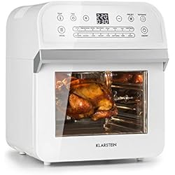Klarstein AeroVital Cube - Friteuse à air chaud, 16 programmes, Capacité de 12L, Thermostat réglable de 50 à 220°C, Minuterie, Broche de rôtissoire, Blanc