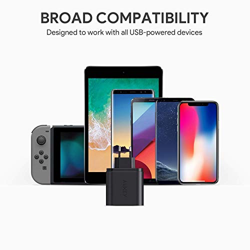 AUKEY Quick Charge 3 0 USB Chargeur Secteur 2 Ports 39W Chargeur Mural Universel pour Samsung Galaxy S8   Note 8  iPhone X   8 8 Plus  iPad Pro Air  HTC 10  LG G5   G6 etc   Noir 
