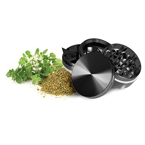 Goliath 5 Piece Titanium Spice Tobacco Weed Herb Grinder Crusher with Pollen Catcher - Premium Quality (Black)