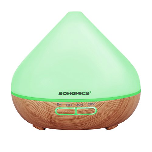 Songmics Aroma Diffuser Luftbefeuchter Aromatherapie Duftlampe Ultraschall 300 ml mit LED 7 Farben Abschaltautomatik Farbewechsel leiser Betrieb für Yoga Spa Salon Schlafzimmer Wohnzimmer Babies Kinderzimmer Büro etc. weiß FAD07T