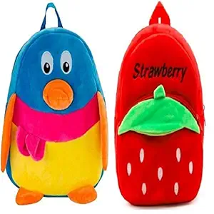 Blue Tree Velvet Kids School/Nursery/Picnic/Carry/Travelling Bag - 2 to 5 Age (_Best_Multi_Red_Duck&Strawberry)