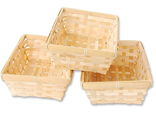 3er Korb Set rechteckige Bambuskörbchen, flacher Füllkorb ca. 24 x 16 x 7 cm, Spankorb natur - 2