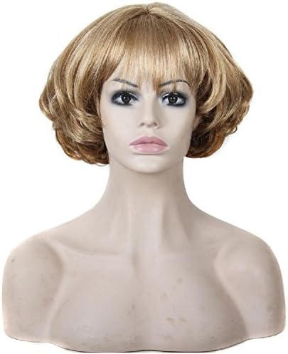Meydlee Wig Blonde Women Fluffy Neat Fringe Hair Wigs with Bottom Curls