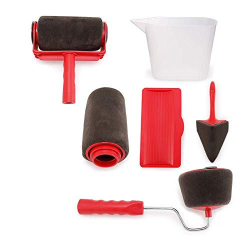 Roller with Handle Tool,Painter Wall Ceiling Decoration Garden Home Multi-Function Roller Brush Paint Brush,5 Pcs,Red