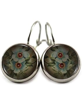 Katharina Fairytale Damen Mädchen Ohrringe Blumen Retro Vintage Stil Motiv Cabochon 12mm