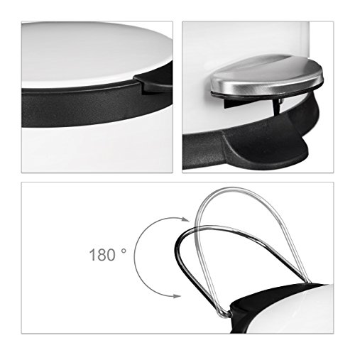 Relaxdays Treteimer 5 L aus Metall H x D: 27,5 x 23 cm Abfalleimer in Edelstahl-Optik als Abfallbehälter mit Absenkautomatik Tretmülleimer für Küche und als Kosmetikeimer im Bad Tretmülleimer, weiß - 6