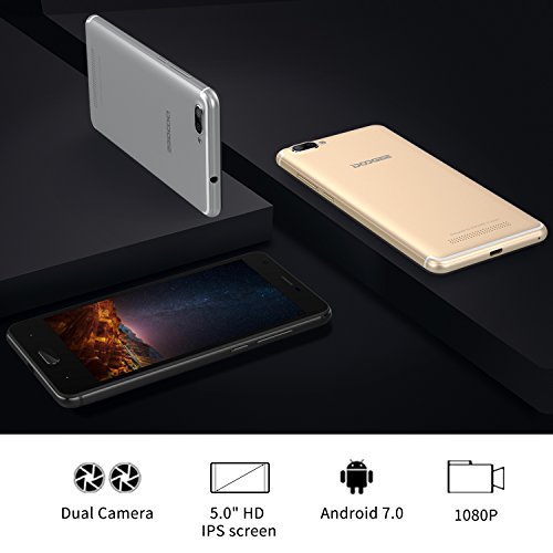 Handy ohne Vertrag, DOOGEE X20 Dual Sim Smartphone Android, 5 Zoll HD IPS Display Smartphones, 16GB ROM-2.0MP +Dual 5.0MP kamera, Energiesparend MT6580 Prozessor - Antikes Silber