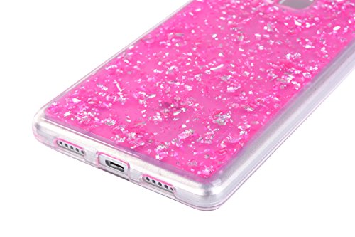 Für Huawei P10 Lite Hülle Glanz ,SKYXD Blattgold Funken Flocken Pailletten Design Schutzhülle Weiche TPU Transparent Silikon Handyhülle mit [ Krone Staubstecker + Eingabestift ] Glitzer Kristall Handytasche Schick Klar Zurück Haut Schlank Etui Schale Fall – Pink - 5
