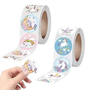 HASTHIP 1000 Pieces Unicorn Stickers for Kids Label Stickers DIY Stickers 1 inch Self Adhesive Decoration Stickers for School/Birthday/Party/Book/Gift Bag Decorations