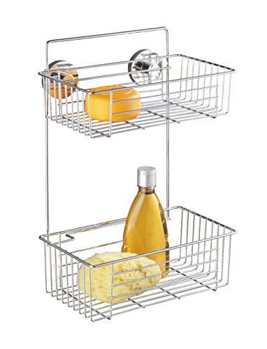 Wenko 20889100 Vacuum Loc, Wandregal 2 Etagen Bari, Befestigen ohne bohren, 26 x 38 x 17 cm, chrom, Stahl - 2