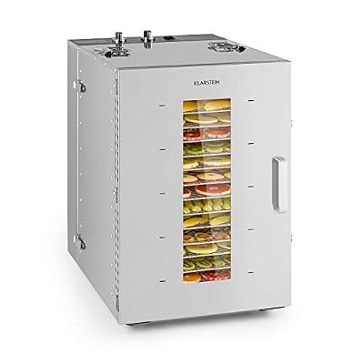 Klarstein Master Jerky 16 - Déshydrateur, 1500W, température réglable en continu de 40-90 °C, minuterie 15h, DigiSet Control, 16 éléments encastrables en inox, boîtier en inox, argent